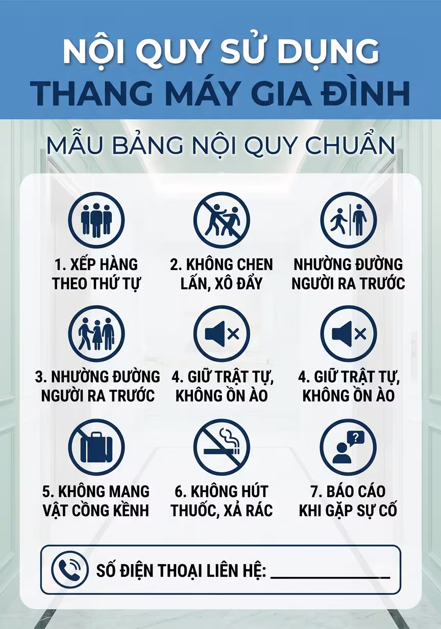Mẫu bảng nội quy sử dụng thang máy gia đình khổ A4