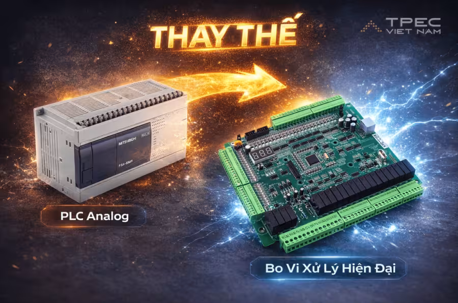 So sánh bộ điều khiển PLC analog Mitsubishi cũ và bo mạch vi xử lý hiện đại thay thế