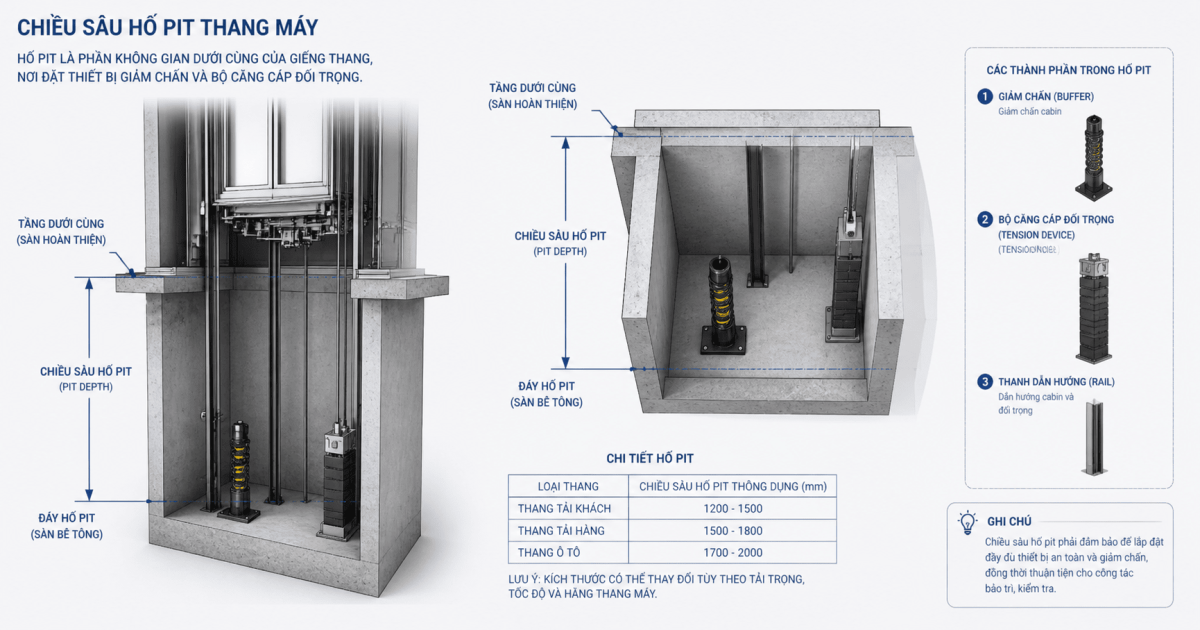 Hố pit thang máy: khái niệm, công dụng và các yếu tố ảnh hưởng