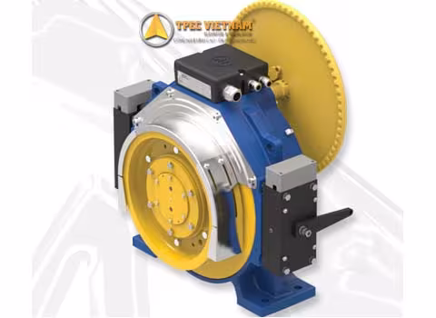 Động cơ máy kéo Montanari MGX80 thực tế, thân xanh dương và bánh răng vàng lớn